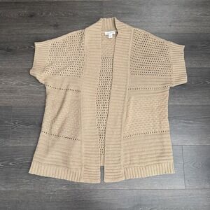 Coldwater Creek 2X Sweater Brown Knit Open Crochet Cardigan Coquette Grandma